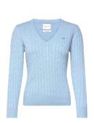 Stretch Cotton Cable V-Neck Tops Knitwear Jumpers Blue GANT