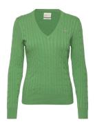 Stretch Cotton Cable V-Neck Tops Knitwear Jumpers Green GANT