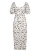 Puff Sleeve Midi Dress Polvipituinen Mekko White Gina Tricot