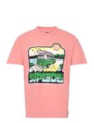 Neon Travel Graphic Loose Tee Tops T-shirts Short-sleeved Pink Superdr...