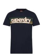 Terrain Striped Logo T Shirt Tops T-shirts Short-sleeved Navy Superdry