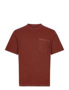 Contrast Stitch Pocket Tshirt Tops T-shirts Short-sleeved Burgundy Sup...