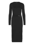 Buckle-Trim Cotton-Blend Knit Midi Dress Polvipituinen Mekko Black Lau...