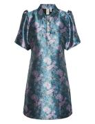 Yaslize Jacquard 2/4 Dress Lyhyt Mekko Blue YAS