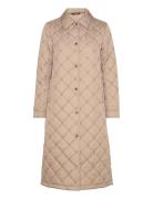 Diamond-Quilted Long Coat Topattu Pitkä Takki Beige Lauren Ralph Laure...