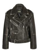 Nmnoel L/S Over Leather Biker Jacket Nahkatakki Black NOISY MAY