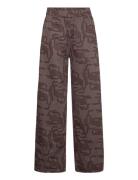 Laxmi - Deco Print Elastic Canvas P Bottoms Trousers Wide Leg Brown Ra...