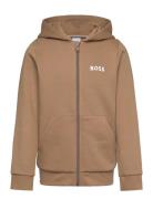 Hooded Cardigan Tops Sweat-shirts & Hoodies Hoodies Brown BOSS