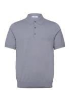 Fine-Knit Polo Shirt Tops Polos Short-sleeved Blue Mango