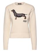 Intarsia-Knit Dachsund Cotton Sweater Tops Knitwear Jumpers Cream Laur...