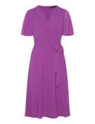 Belted Georgette Dress Polvipituinen Mekko Purple Lauren Ralph Lauren