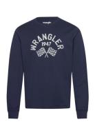 Ls Graphic Tee Tops T-shirts Long-sleeved Navy Wrangler