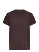 Crepe Light Crew Neck Top Tops T-shirts & Tops Short-sleeved Brown Fre...