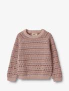 Jacquard Pullover Nanna Tops Knitwear Pullovers Pink Wheat