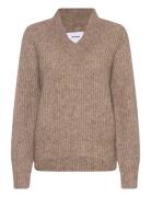 Nuzindi V-Neck Pullover Tops Knitwear Jumpers Brown Nümph