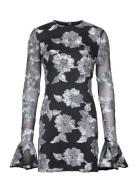 Flower Mesh Ls Mini Dress Lyhyt Mekko Black ROTATE Birger Christensen