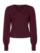 Cotton-Blend Blouson-Sleeve Sweater Tops Knitwear Jumpers Burgundy Lau...