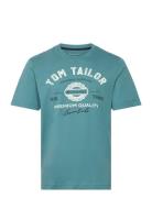T-Shirt With Logo Print Tops T-shirts Short-sleeved Blue Tom Tailor