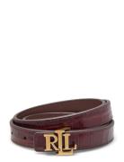 Logo Reversible Embossed Skinny Belt Vyö Brown Lauren Ralph Lauren