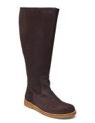 Booties - Flat - With Zipper Korkeavartiset Saapikkaat Brown ANGULUS