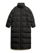 Maxi Longline Puffer Jacket Topattu Pitkä Takki Black Superdry