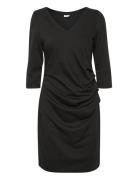 Kaindia V-Neck 3/4 Sl Dress Lyhyt Mekko Black Kaffe