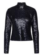 Sequined Mesh Turtleneck Tops Blouses Long-sleeved Black Polo Ralph La...