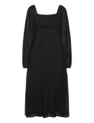 Brenna Square Neck L/S Midi Georgette Dress Polvipituinen Mekko Black ...