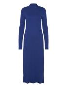 Perkins-Neck Knitted Dress Polvipituinen Mekko Blue Mango