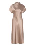 Alivia Short Sleeve Satin Midi Dress Polvipituinen Mekko Cream Malina