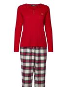 Lrl L/S Knit Henley Long Pant Pj Set Pyjama Red Lauren Ralph Lauren Ho...