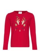 Top Ls Reindeer Face Tops T-shirts Long-sleeved T-shirts Red Lindex