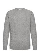 Lambswool Raglan Cable O-Neck Knit Tops Knitwear Round Necks Grey Lind...