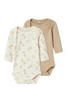 Nbnbody 3P Ls Jet Stream Giraffe Noos Bodies Long-sleeved Cream Name I...