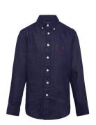 Linen Shirt Tops Shirts Long-sleeved Shirts Navy Ralph Lauren Kids