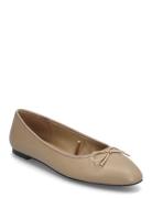 Leather Ballet Flats Ballerinat Beige Mango