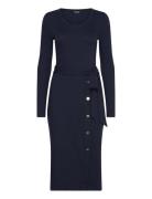 Belted Rib-Knit Dress Polvipituinen Mekko Navy Lauren Ralph Lauren