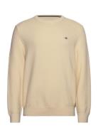 Cotton Micro Textured C-Neck Tops Knitwear Round Necks Cream GANT