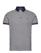 Custom Slim Fit Striped Mesh Polo Shirt Tops Polos Short-sleeved Navy ...