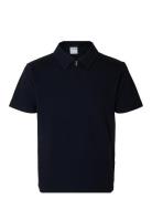 Slhsander Seersucker Zip Ss Polo Tops Polos Short-sleeved Navy Selecte...