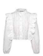 Blouse With Scallops And Embroideri Tops Blouses Long-sleeved White St...