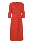 Surplice Jersey Dress Polvipituinen Mekko Orange Lauren Ralph Lauren