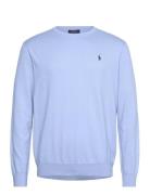 Slim Fit Textured Cotton Sweater Tops Knitwear Round Necks Blue Polo R...
