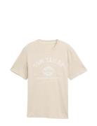 T-Shirt With Logo Print Tops T-shirts Short-sleeved Cream Tom Tailor
