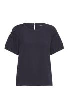 Crepe Light Puff Sleeve Top Tops T-shirts & Tops Short-sleeved Navy Fr...