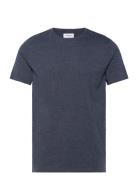 Mouliné O-Neck Tee S/S Tops T-shirts Short-sleeved Navy Lindbergh