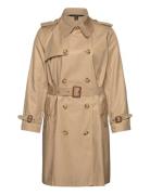 Double-Breasted Cotton-Blend Trench Coat Trenssi Takki Beige Lauren Wo...