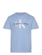 Ck Monogram Ss T-Shirt Tops T-shirts Short-sleeved Blue Calvin Klein