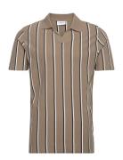 Striped Piqué Polo Shirt S/S Tops Polos Short-sleeved Beige Lindbergh