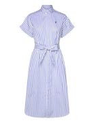 Belted Striped Cotton Shirtdress Polvipituinen Mekko Blue Polo Ralph L...